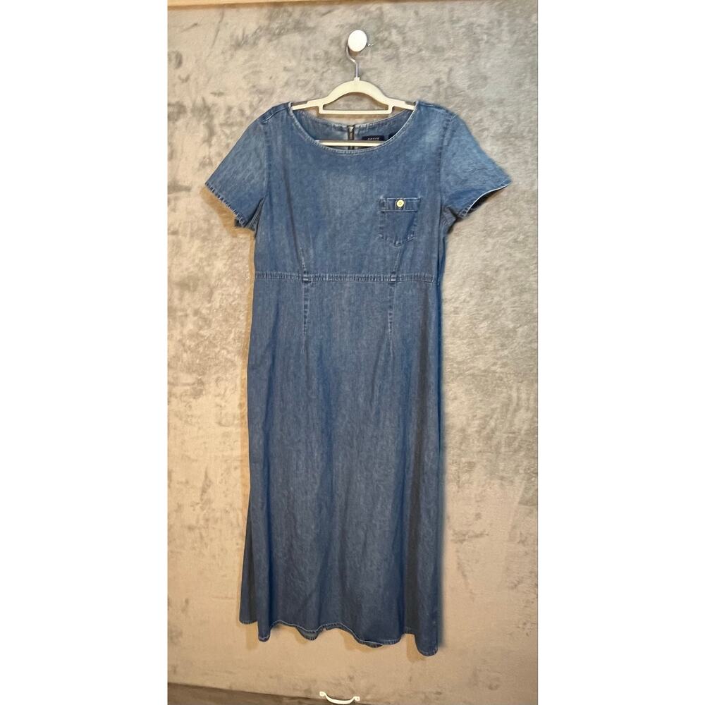 VTG Crazy Horse Liz Claiborne Denim Dress XL Blue Cotton Midi